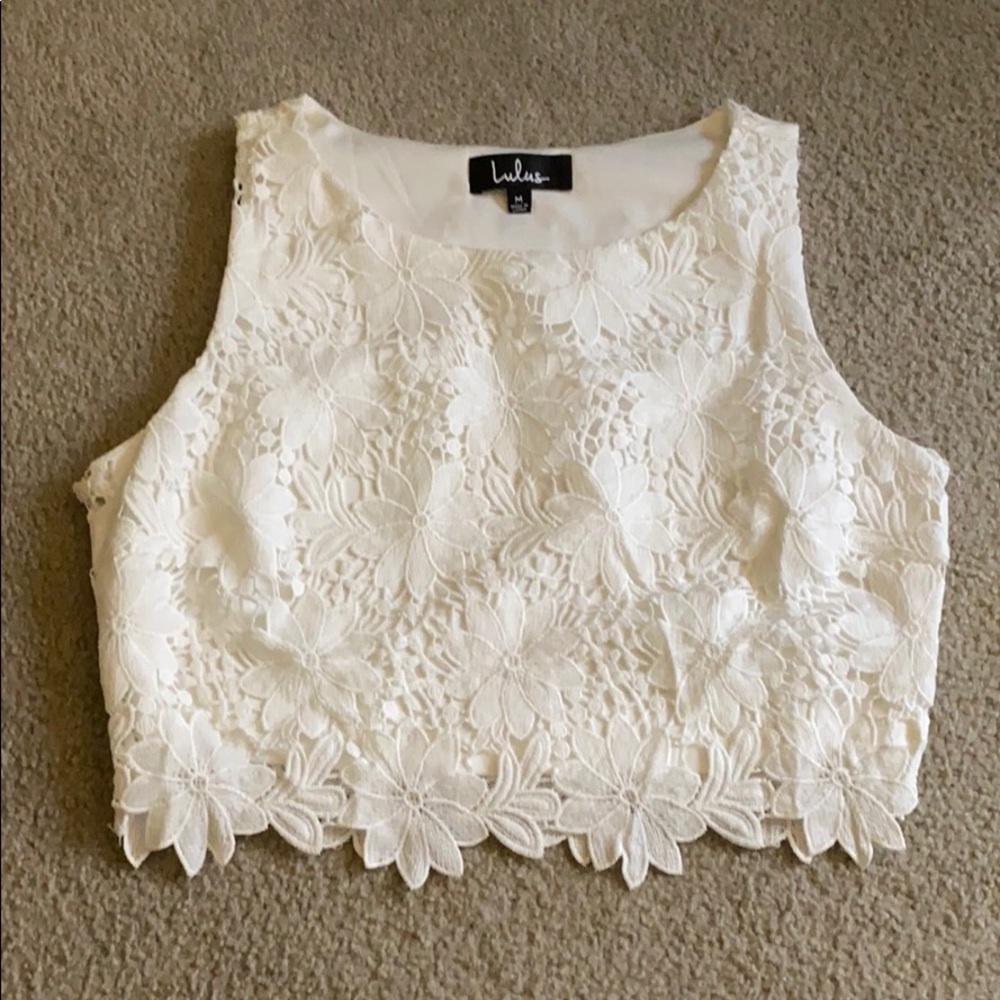 Lulus White Flowery High Skirt and Crop Top